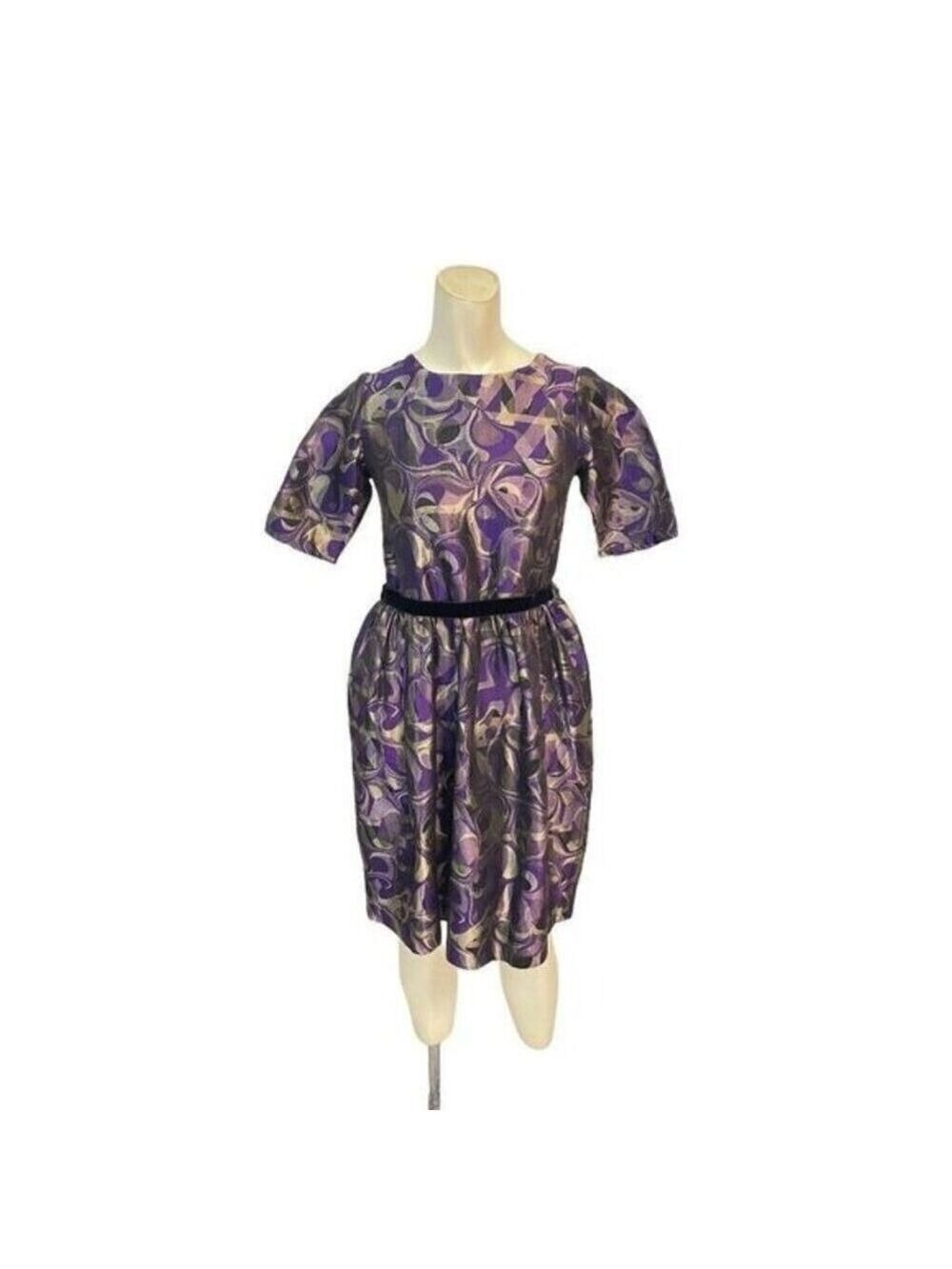 Vintage Via Veneto Italy Purple Gold Brocade Dress XS 0 2